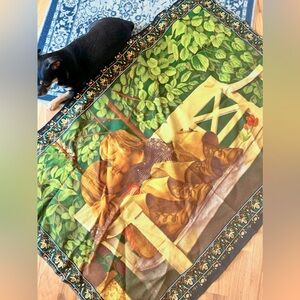 Vintage Felt Tapestry Wall Hanging Sitting Kissing Couple Colorful Large 54x33"